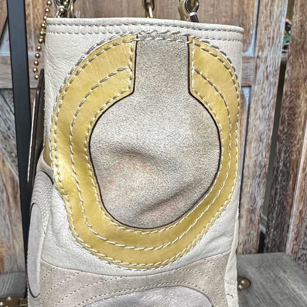 Coach 15748 Mia Inlaid Natural Multicolor Paten Leather Suede Tote Shoulder Bag - Picture 5 of 16